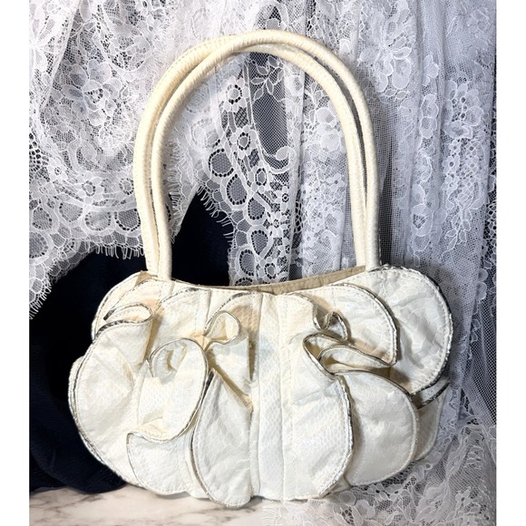 Sondra Roberts Handbags - SR SQUARED BY SONDRA ROBERTS LAYERED RUFFLES SNAKESKIN TEXTURE HANDBAG (A2958)